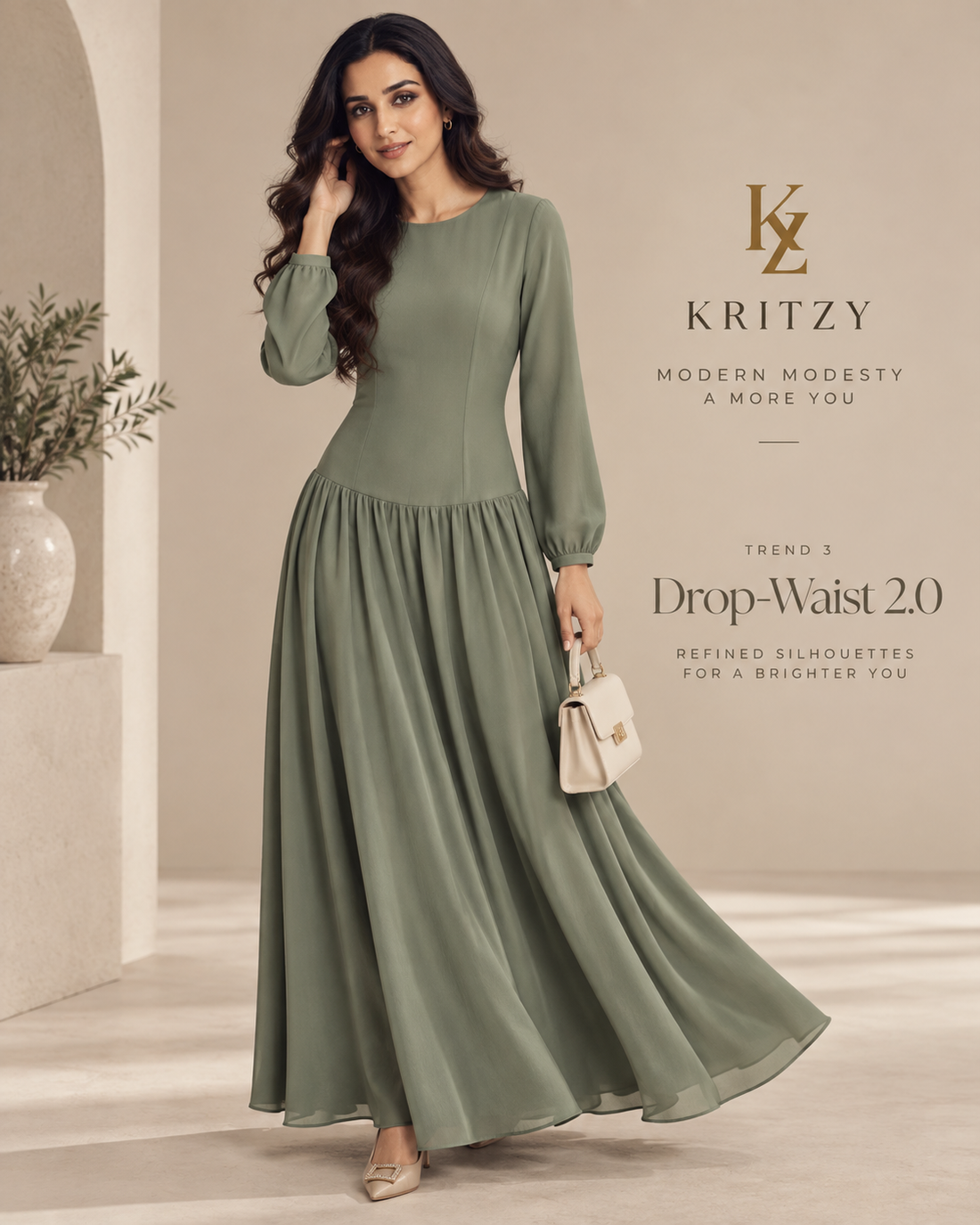 Sage Modern Modesty Drop-Waist Maxi Dress