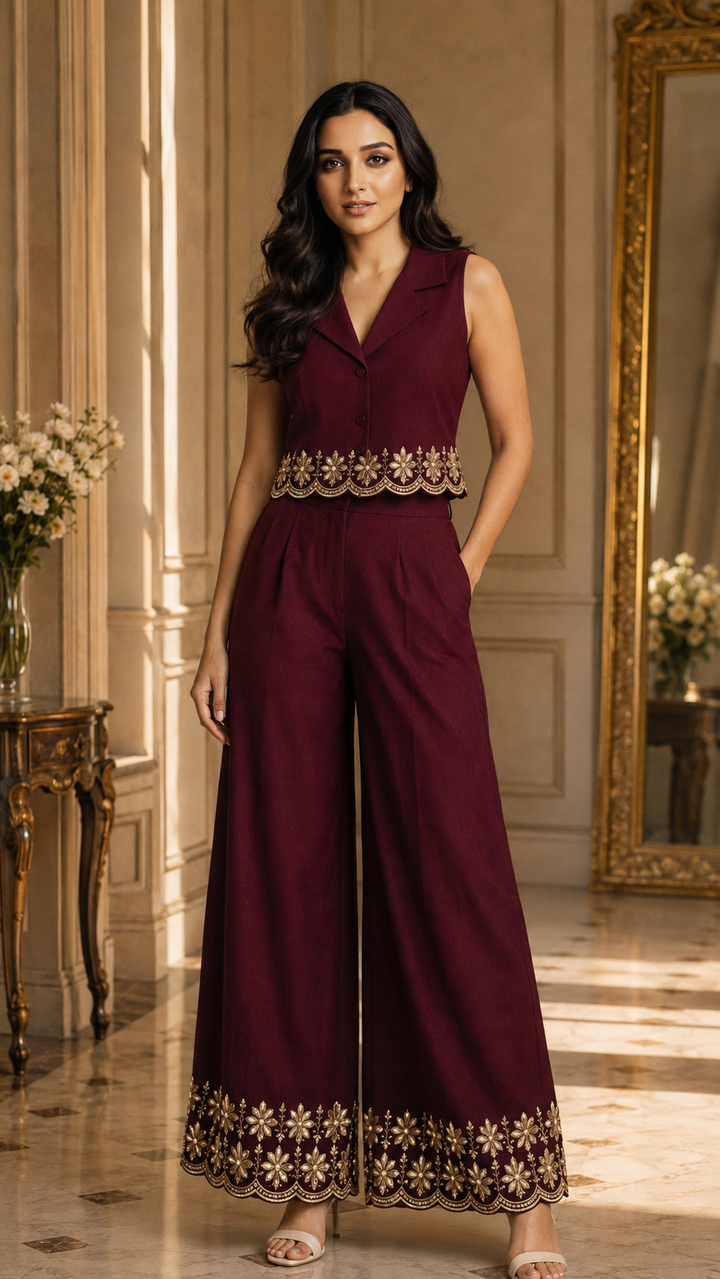 Burgundy Heirloom Embroidered Co-ord