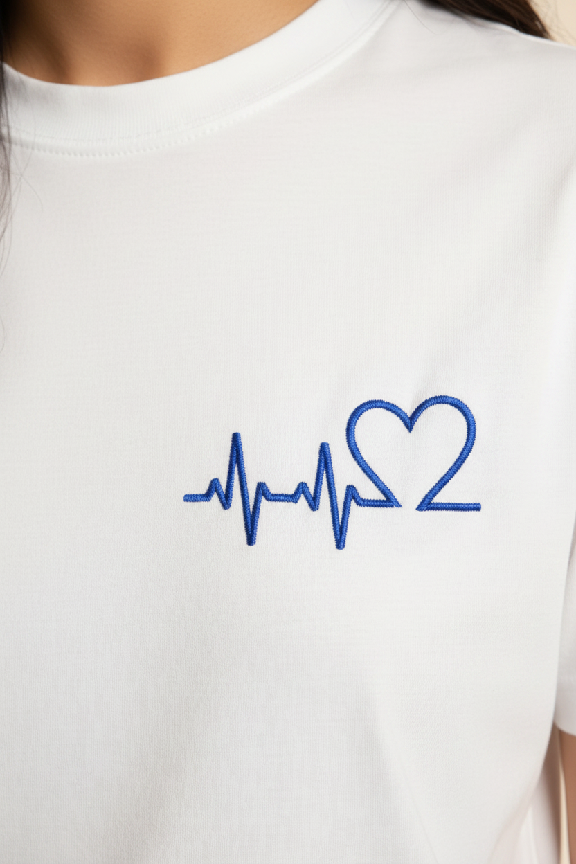 Blue Heart Pulse - Embroidery Detail