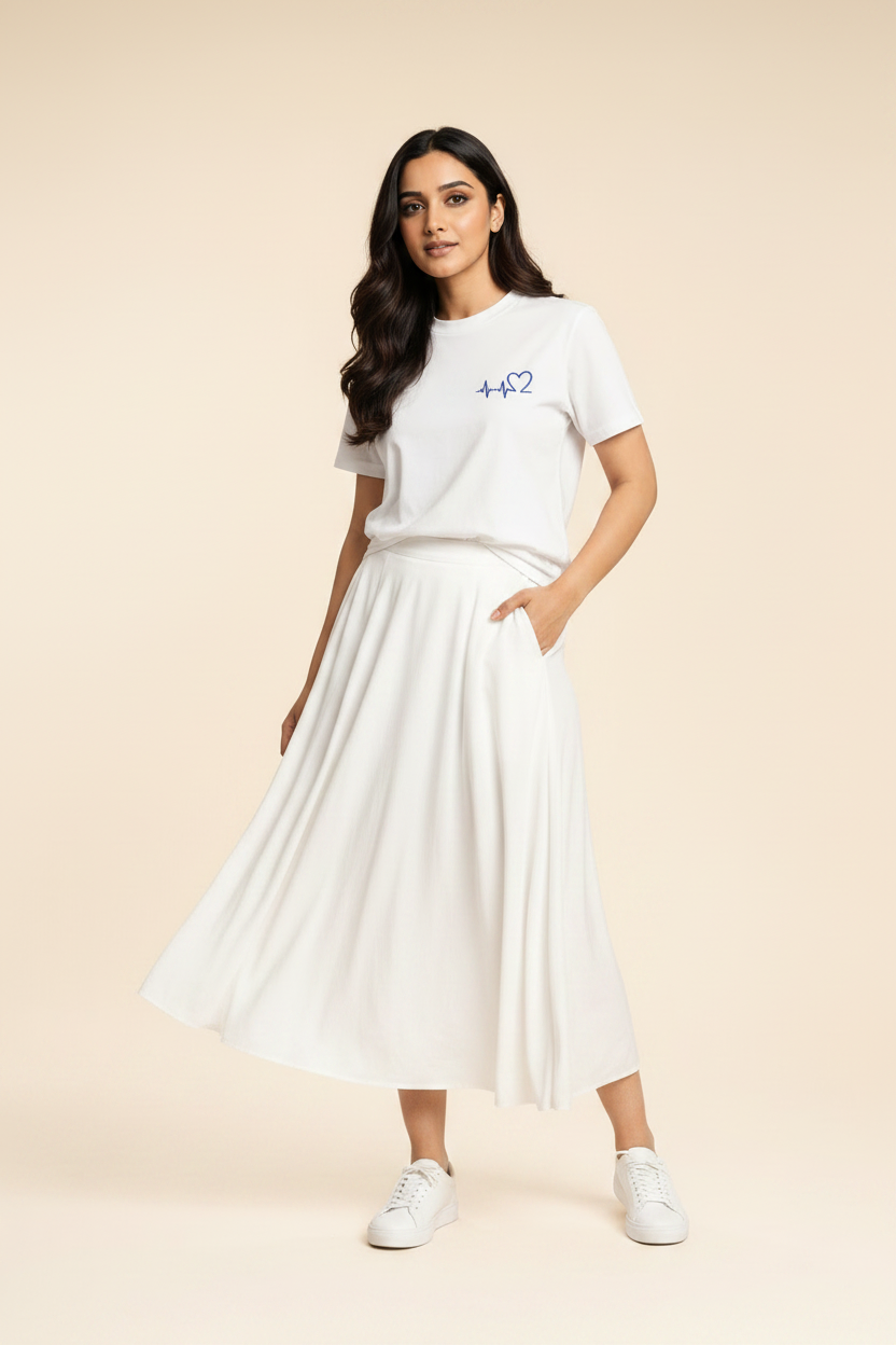 Blue Heart Pulse - White Skirt
