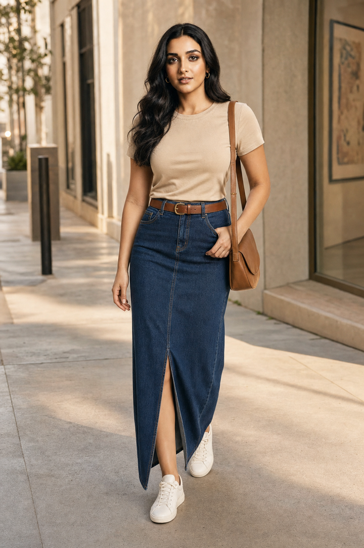 Dark Wash Denim Maxi Skirt