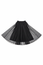 Black organza full midi skirt flat lay on white background