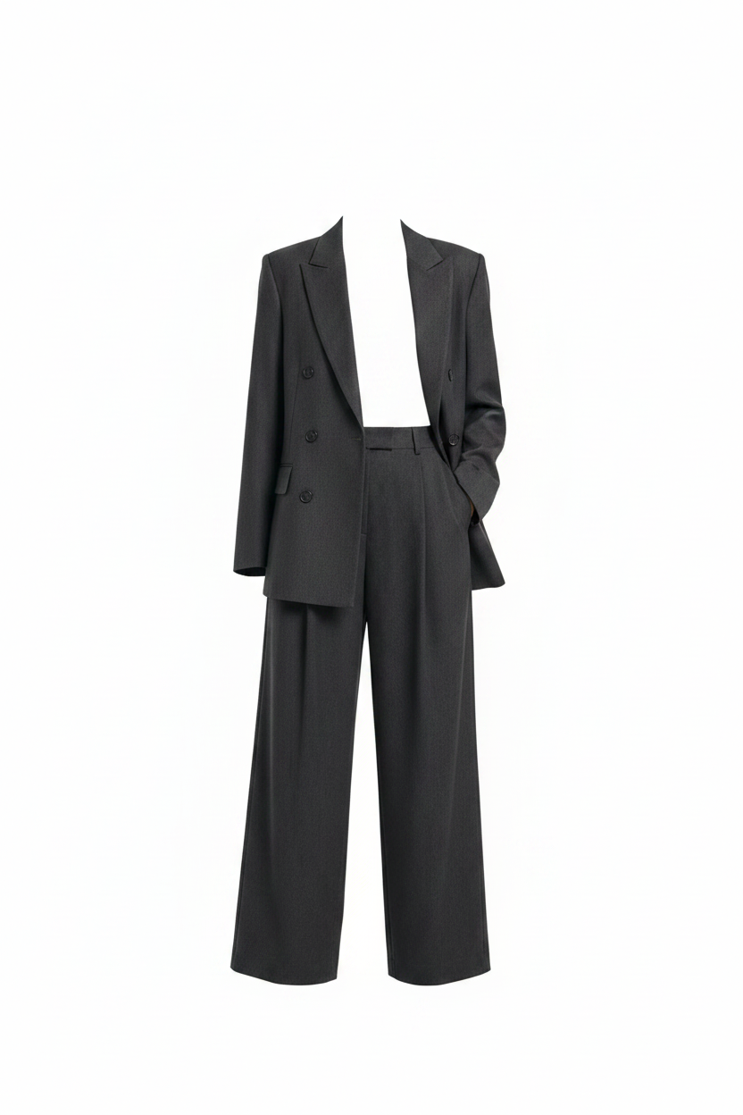 Charcoal grey suit set ghost mannequin on white background