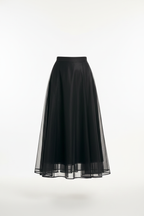Black organza full midi skirt ghost mannequin front view