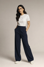 Muze wearing Kritzy Blue Heart Constellation white embroidered T-shirt