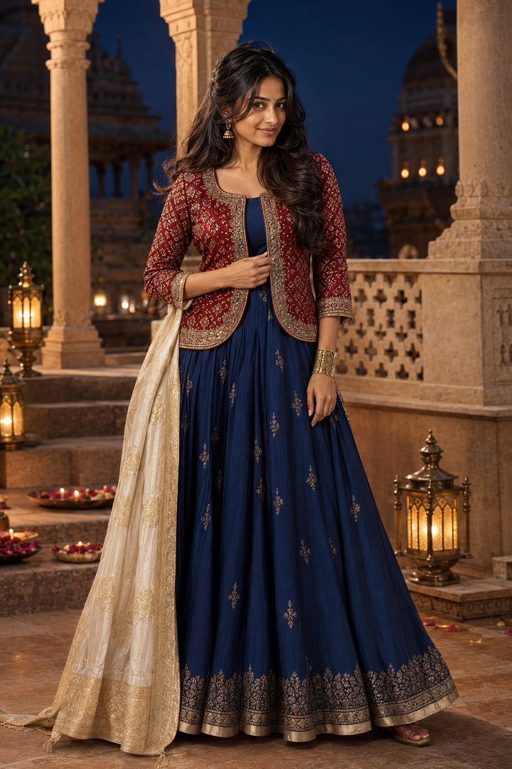 Cobalt Bandhani Jacket Gown