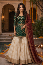 Kritzy Celebration emerald Banarasi kurti and ivory sharara concept