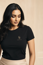 Kritzy Midnight Gold Fitted Tee - Monogram Detail