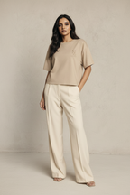 Kritzy Sand Tonal Boxy Tee - Sand Trousers