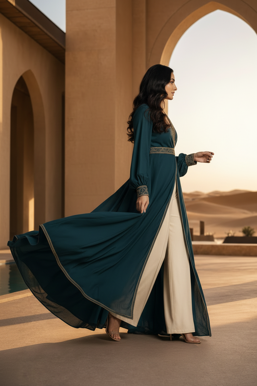 Teal Anarkali Side Profile