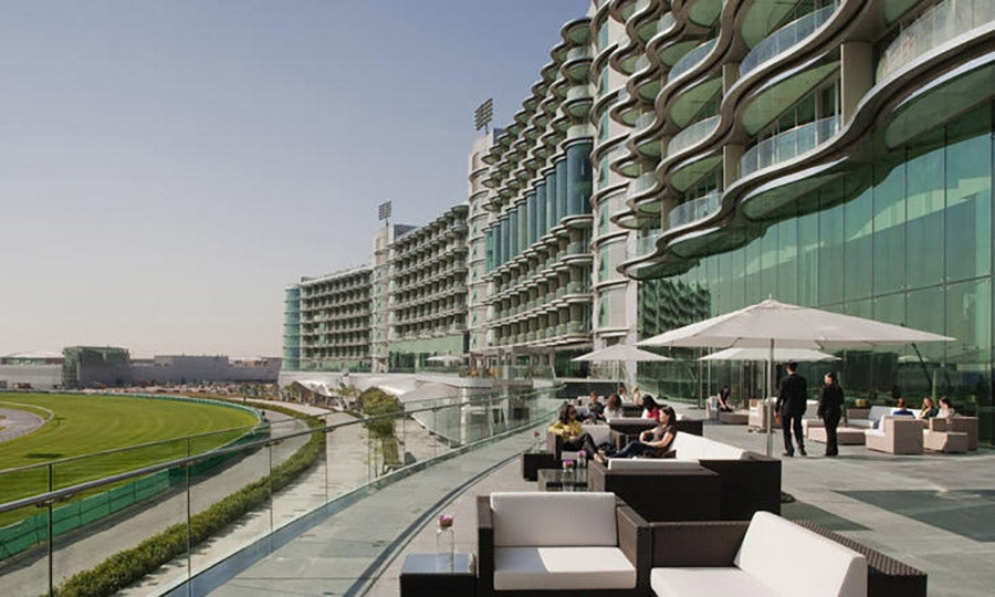 Meydan Free Zone terrace overlooking the racecourse
